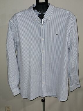 Vineyard Vines Light Blue and White Striped Button-Down Shirt. XXL.